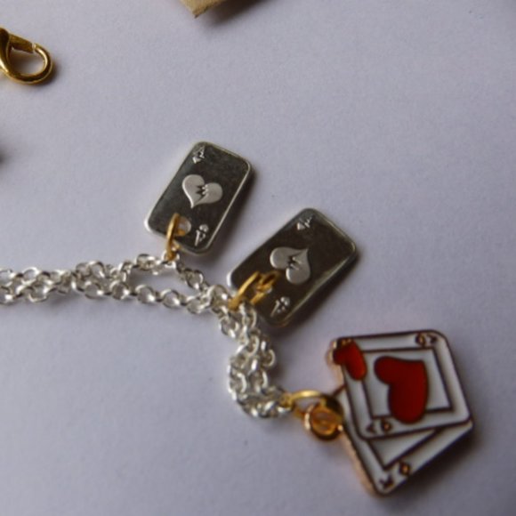 Aces three of a kind hearts of silver necklace two tone silver and gold chain - Picture 5 of 7